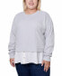 Plus Size Long Sleeve Two-Fer Top with Gathered Inset