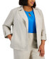 Plus Size Linen-Blend Open-Front Roll-Tab 3/4-Sleeve Blazer