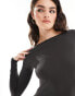 Weekday sheer boatneck long sleeve top in dark grey