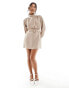 Closet London Petite high neck belted mini dress in mocha