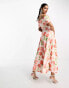 True Violet folded midi prom dress in peach floral print