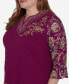 Plus Size Wine Country Embroidered Floral Sleeve Split Neck Top