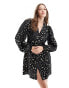 Vero Moda long sleeved buttondown mini dress in mono floral