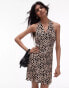 Topshop halterneck flippy mini dress in big mono spot