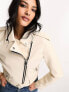 Mango faux leather biker jacket in beige