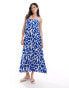 ONLY strappy tiered maxi dress in blue abstract print