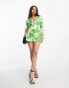 ASOS DESIGN Petite slimline tie back suit blazer with linen in retro floral print