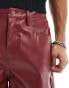 ASOS DESIGN leather look longer length jort in red