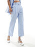 ASOS DESIGN straight leg trousers with linen with belt in light blue