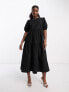 Nobody's Child Rochelle puff sleeve smock midi dress in black