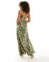 ASOS DESIGN satin chiffon mix gathered cut out maxi dress with tie back in shadow floral print