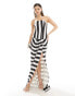 ASOS DESIGN premium corset maxi dress with full drape detail skirt in mono stripe