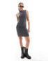 Pull&Bear polyamide sculpt gathered mini dress in dark grey