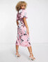 Liquorish satin wrap front midaxi dress in dusky pink floral