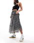 New Look tiered midi skirt in black print