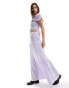 Glamorous shirred waist tierred maxi skirt in purple stripe co-ord