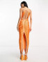 ASOS DESIGN fringe drape halter maxi dress in hot orange