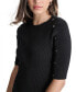 Petite Ribbed Button-Sleeve Crewneck Sweater