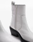 Topshop Lara leather western style ankle boot in white lizard