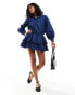 ASOS DESIGN mini shirt dress with ruffle hem skirt in navy stripe