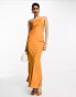 ASOS DESIGN – Satin-Maxikleid in Sonnenuntergang-Orange mit One-Shoulder-Träger und Zierausschnitt mit elastischem Riemen