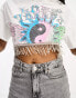 ASOS DESIGN boxy cropped t-shirt with festival graphic and diamante trim in white