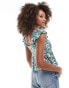 Hollister puff sleeve floral print babydoll top in green