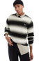 fred Perry striped open knit jumper in black