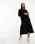 Monki long sleeve smock midi dress in black