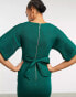 Closet London ribbed pencil dress with tie belt in emerald green