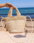 South Beach x Misha Grimes ruffle crochet bucket bag with crossbody strap in natural