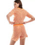 Noisy May high waisted knitted short co-ord in orange wave