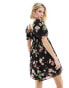 Wednesday's Girl devore puff sleeve mini dress in black floral