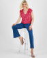 Petite Printed V-Neck Ruched-Shoulder Top, Created for Macy's