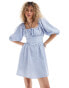 Glamorous bow detail corset top mini smock dress in textured blue check