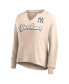 Women's Cream Distressed New York Yankees Go For It Waffle Knit Long Sleeve Notch Neck T-shirt