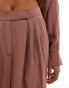 ASOS DESIGN wide leg trouser with pleat detail in textured fabric in rust co-ord