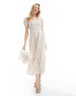 Esmee ruched puff sleeve gingham maxi beach dress in beige and white