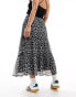 New Look tiered midi skirt in black print