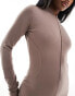 Simmi contour zip detail split leg unitard in taupe