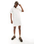 Monki short sleeve button through collar mini shirt dress in white