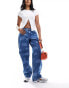 Dr Denim Hill low waist relaxed fit wide straight leg jeans in stream mid retro laser cloud wash