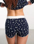 ASOS DESIGN mix & match ditsy print pyjama short with exposed waistband and picot trim in navy