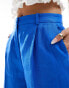 Mango linen elasticated waist slim trouser in blue