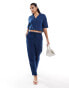 Mango denim look tie waist co-ord trousers in blue