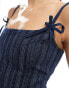 Lioness denim cami corset top with bow detail co-ord in dark blue pinstripe