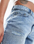 Noisy May straight leg ripped denim short in lightwash blue