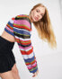 ASOS DESIGN crop jumper with mix stitch in multi stripe