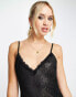 Topshop lace flippy mini slip dress with gold metallic lining in black