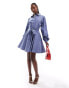 River Island batwing belted shirt dress in blue